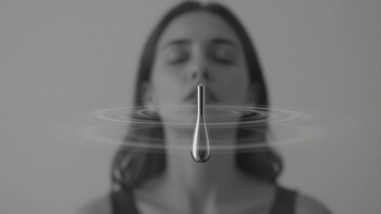 Stainless steel nipple trap suspended mid-air with faint energy ripples, symbolizing quiet sensory presence.